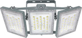 Triple flood light with LED lights on a white background